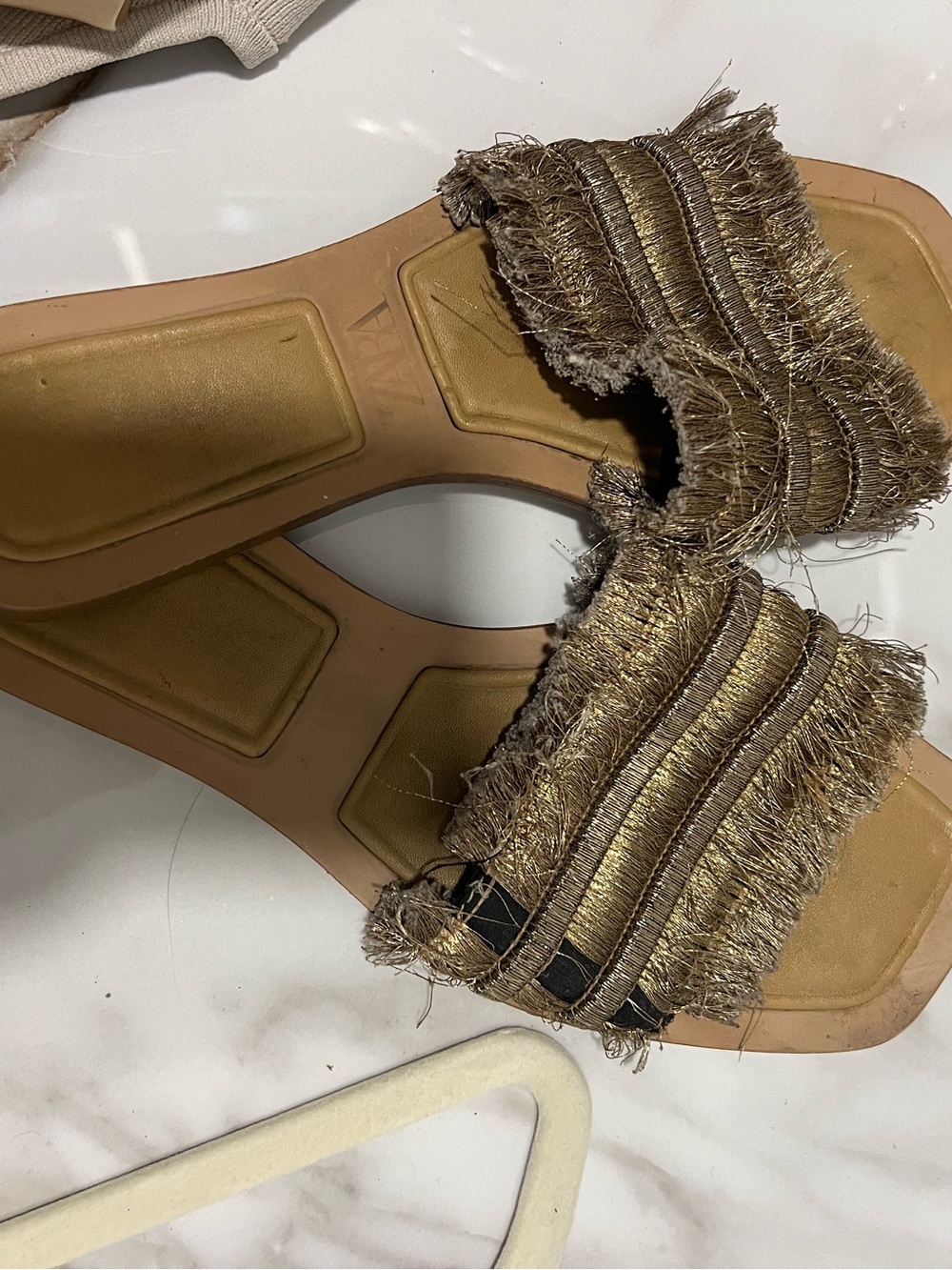 Zara Gold Fringe Slide Sandals